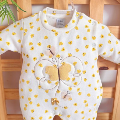 Macacão Malha Trape Zape - Borboleta e Borboletinhas - Off White e Amarelo